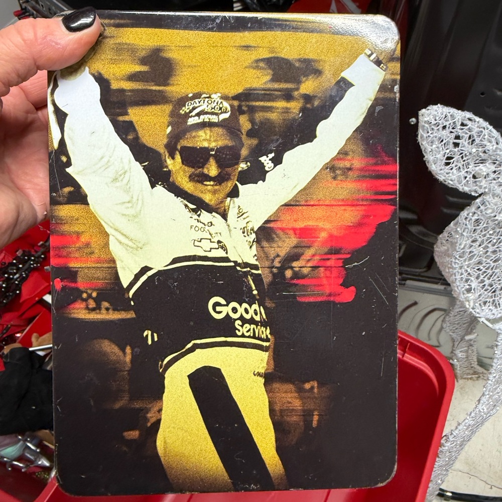 Vintage Racing Metal Sign with Gold and Black Design